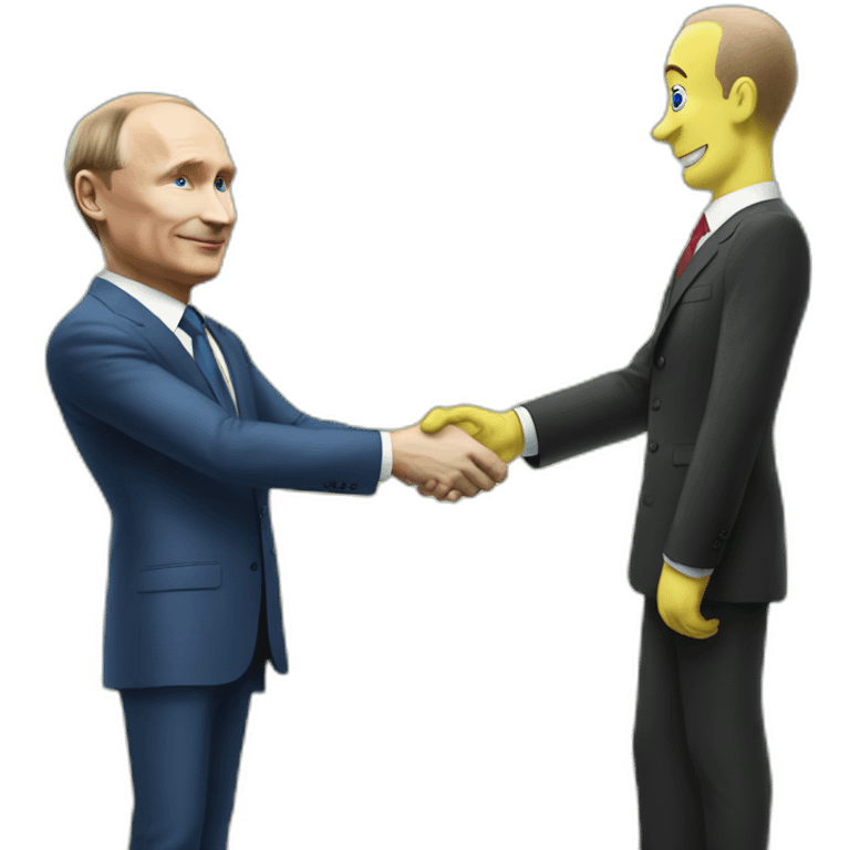 Vladimur putin shakes hand with spongebob emoji