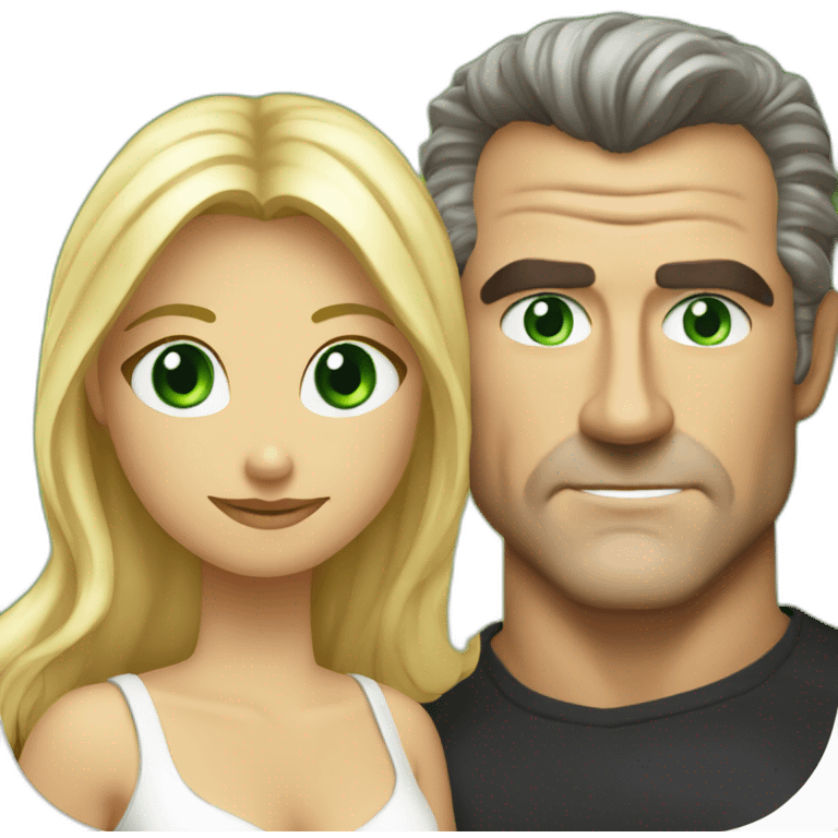 Mel gibson and a blond squqre cut woman with green eyes emoji