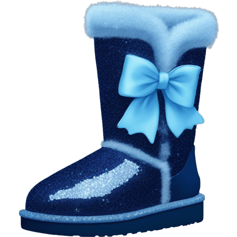 Realistic navy blue Sparkle glitter and fur Ugg boots with light blue bow. emoji