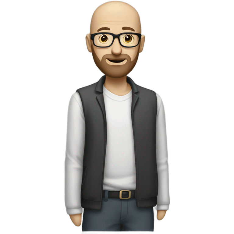 thin bald man with beard and glasses full body wide emoji