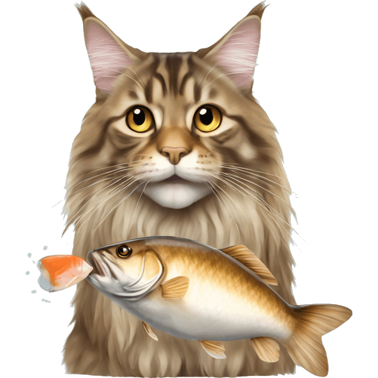 Maine coon eating fish emoji