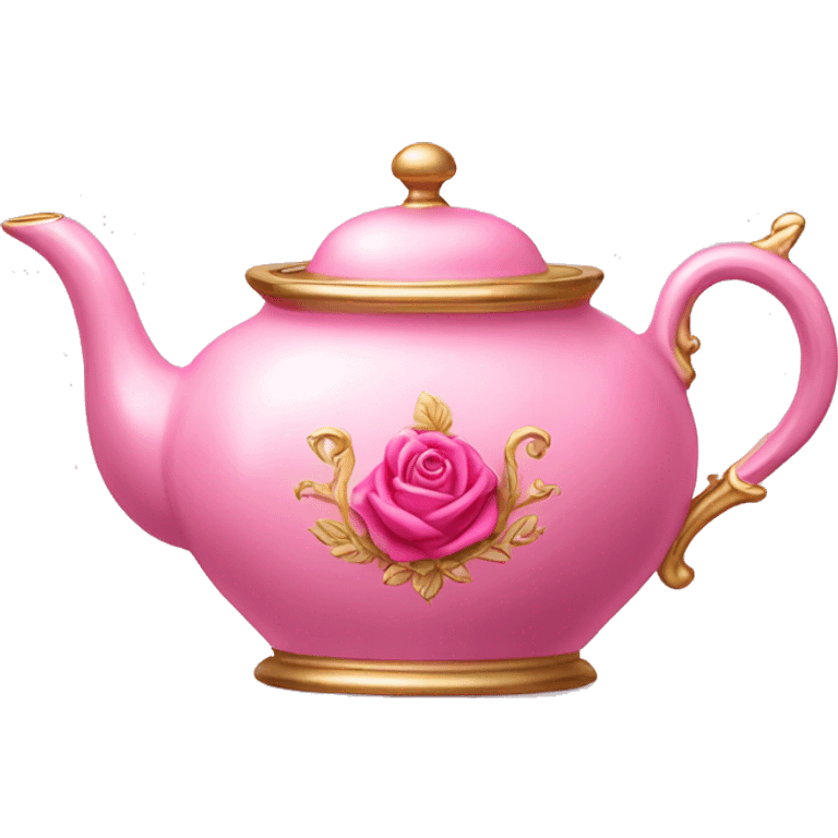 elegant pink teapot, gold trim, rose emblem emoji