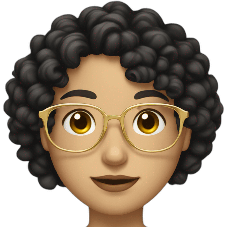 Caucasian woman, long black curly hair, golden glasses with tiny frames, just face emoji