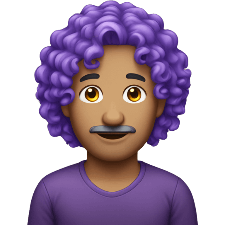 Purple curly hair, man, middle-aged, ear studs. emoji