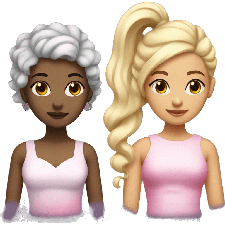 girl with spilt dye hair, one side black and the other blonde. Brown eyes, pink dress emoji