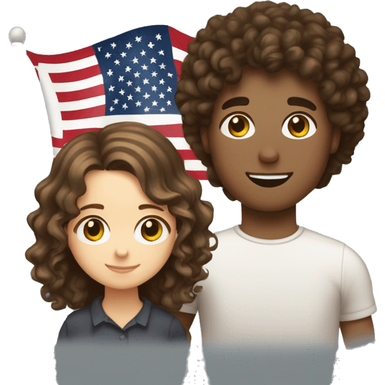 couple of white browned eyed and brown haired girl and white brown eyed and browned curly haired guy who holds american and polish flag  emoji