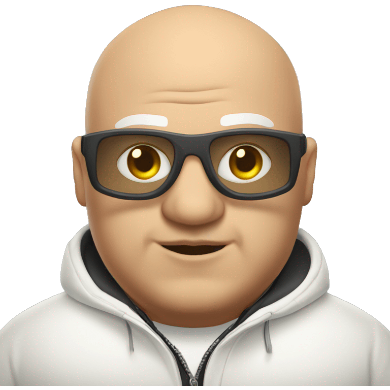 chubby bald man with goggles and white jacket close up with ear rings  and mohawak hai style  emoji