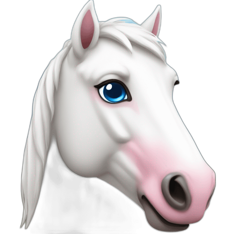 White horse with pink nose blue eyes brown ears emoji