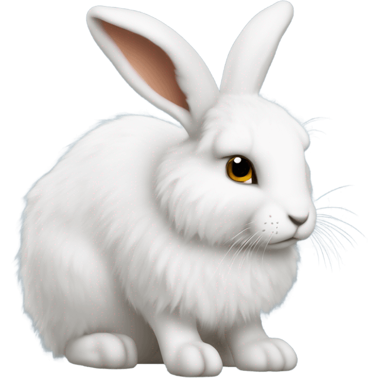 white hare very fluffy with no feet laying down, side view emoji