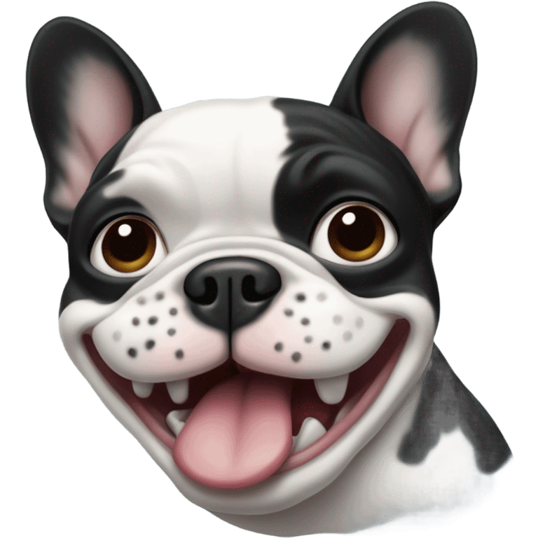 Black and white pied French Bulldog saying Cram emoji