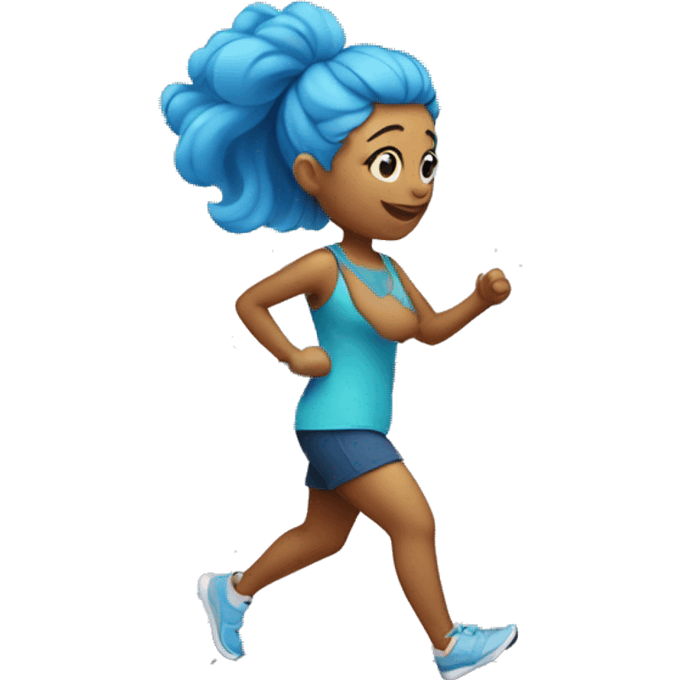 Girl with blue hair walking on treadmill emoji