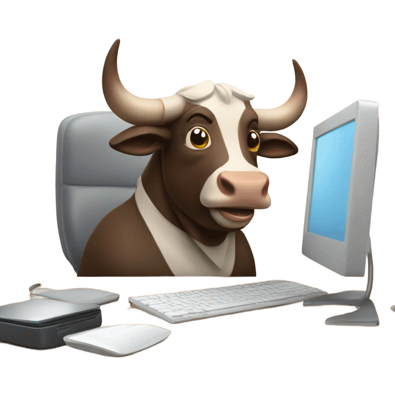 smiling bull using computer emoji