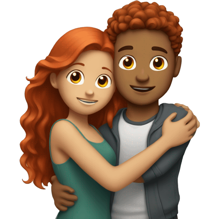 hispanic boy hugging red haired girl emoji