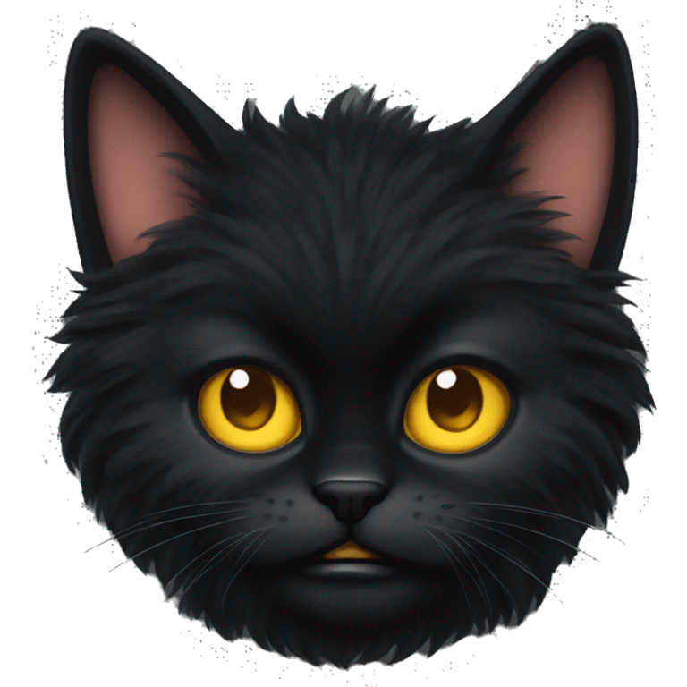 A black fluffy cat with golden eyes is angry emoji