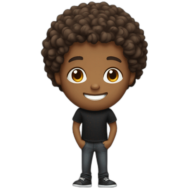 Brown skin guy with curly hair and black t-shirt emoji