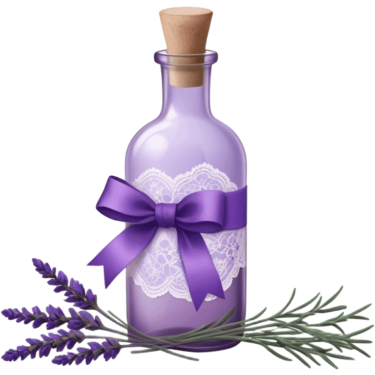 A vintage glass bottle, filled with delicate lavender stems in varying shades of soft lilac and deep aubergine, is adorned with a hand-dyed violet ribbon tied into a gentle bow. The light filters through the dusty glass, casting shadows of lavender sprigs onto the lace-covered surface, as if capturing a fleeting moment of serenity.






 emoji