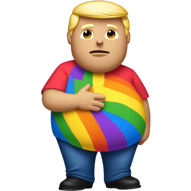 Pregnant trump holding his belly wearing gay pride shirt emoji