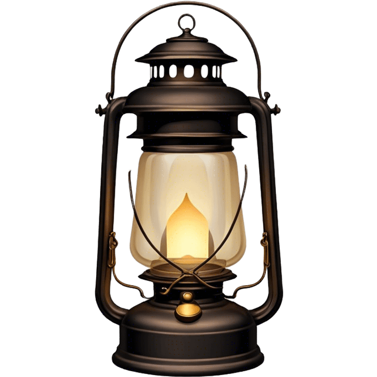 Cinematic Realistic Lantern, an old-fashioned glass lantern with a warm flickering glow, delicate details on the metal handle, softly illuminating the surrounding darkness, glowing with a comforting and nostalgic charm. emoji