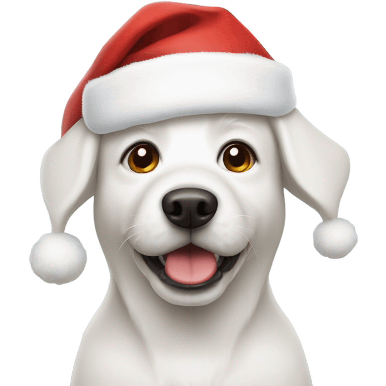 White dog wearing Santa hat emoji