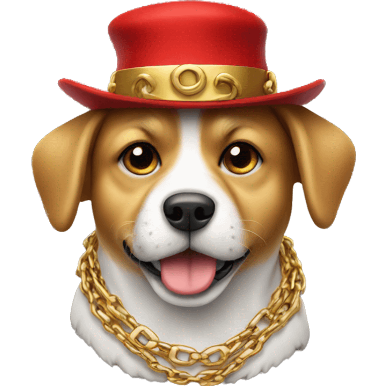 Dog with red hat and gold chain emoji