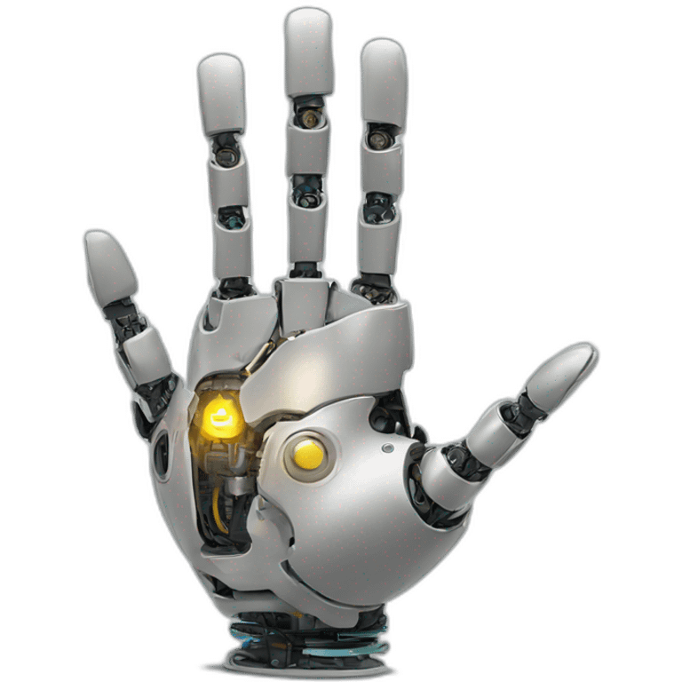 Human with a right hand robotic hand saying namaste emoji