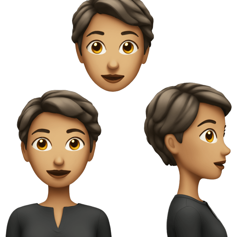 woman with short hair looking at three adjacent screens emoji