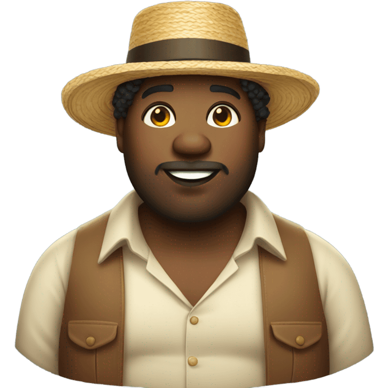 Fat Black guy with curly hair and straw hat emoji