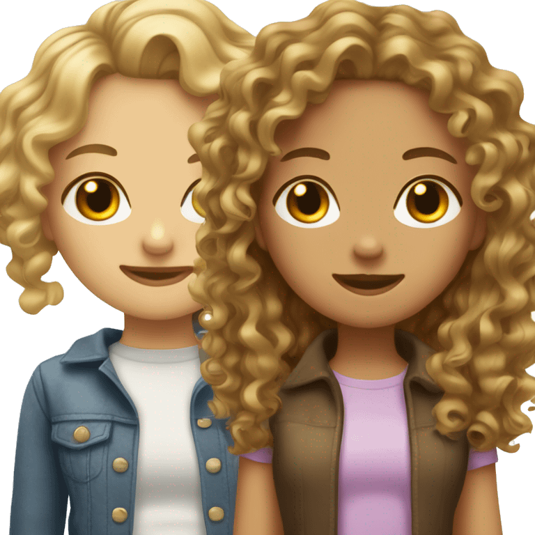 dirty blonde curly hair girl with another girl with brown curly hair shorter emoji