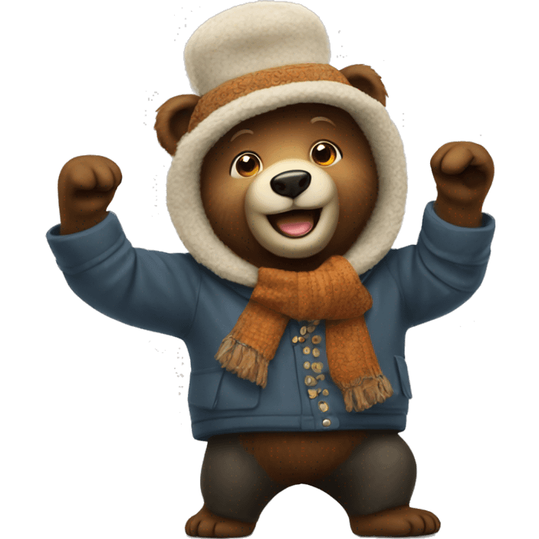 dancing bear in Ushanka emoji