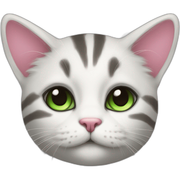 I want a cat with green eyes, white and striped fur, and a pink nose emoji