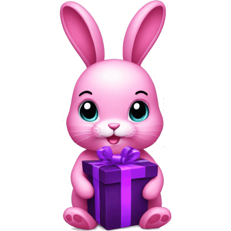 pink bunny with a gift purple emoji