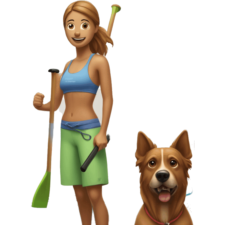 stand up paddle board with girl with brown dog  emoji