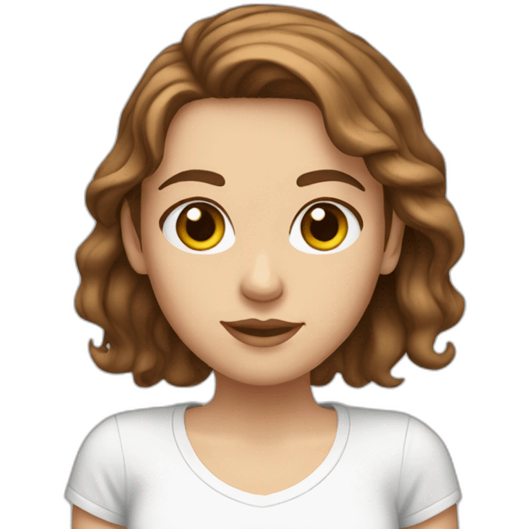 white girl with brown wavy hair and brown eyes and wears white tshirt emoji