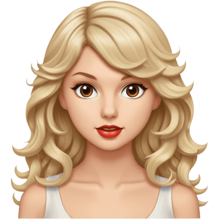 Blonde model with brown eyes, long wavy hair, Taylor Swift emoji