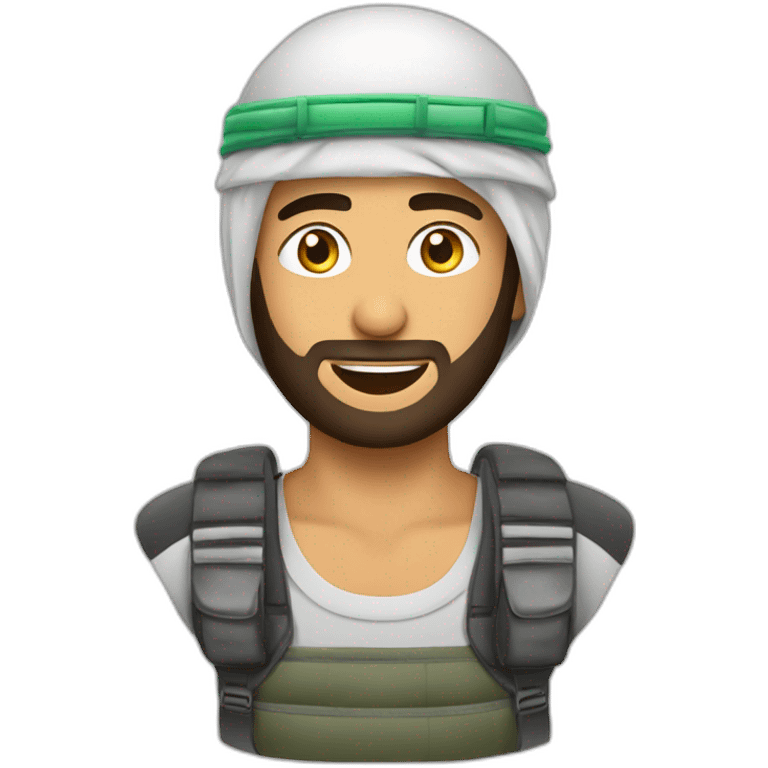 Arab Man in keffiyeh with electrical vest in a parachute emoji