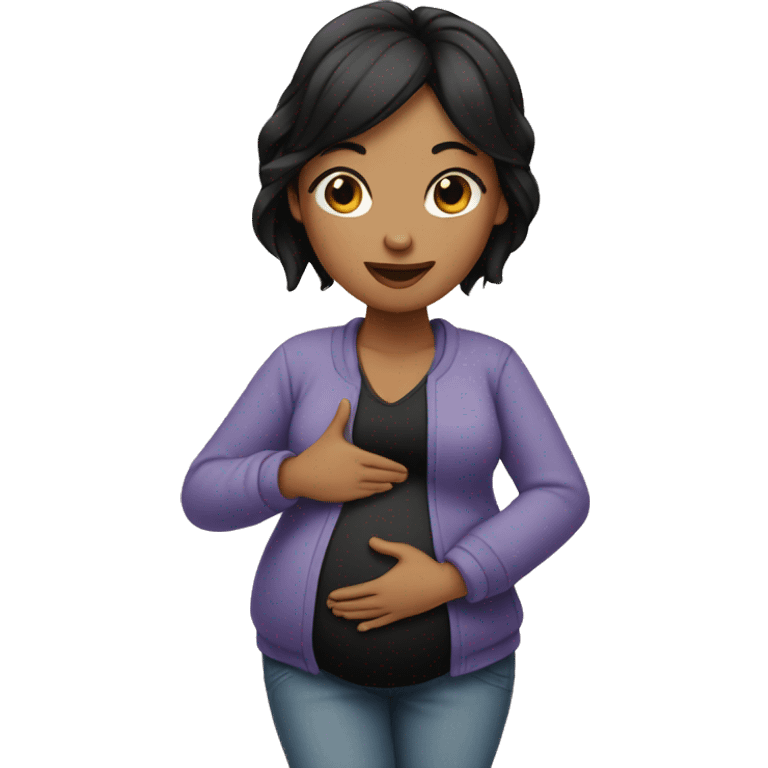 Pregnant women with black hair doing a peace sign  emoji