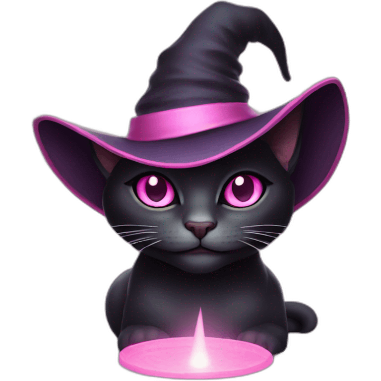 black witchcat with pink eyes and light pink hat emoji