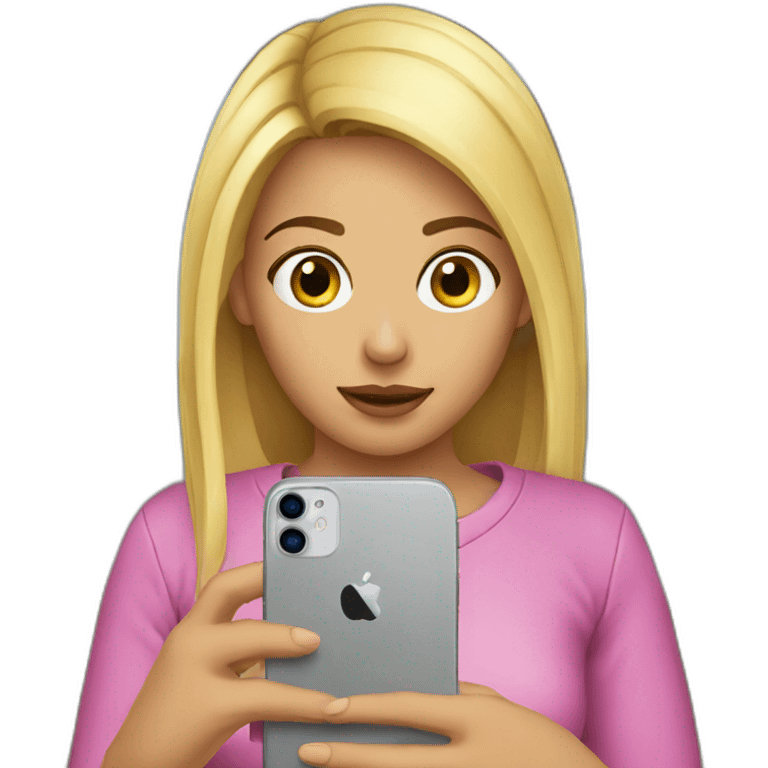 a girl watching her iphone emoji