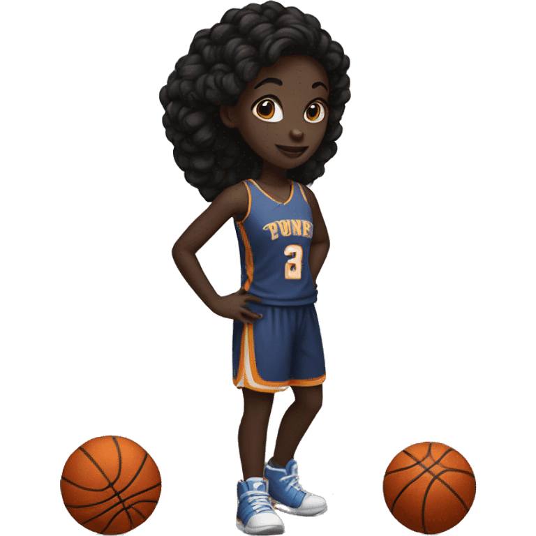 Girl with black skin, tall, playing basketball emoji