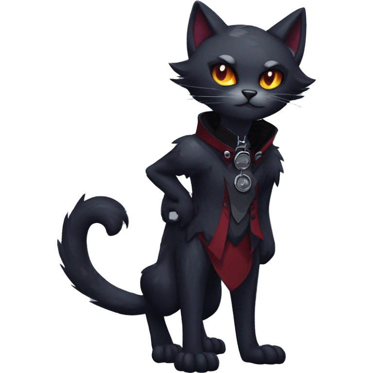 cool edgy anthro fantasy dark-shadow-themed animal vampiric cat hybrid Fakemon  with a collar full body emoji