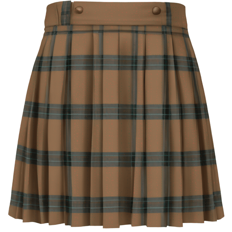 Brown tartan pleated mini skirt, isolated emoji