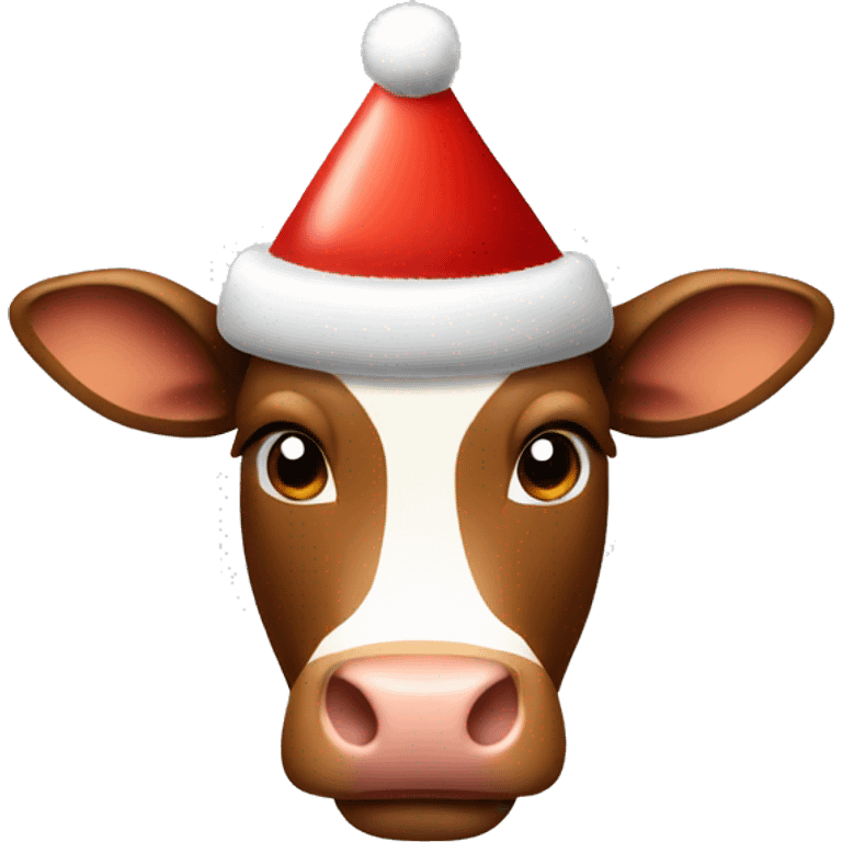 brown cow wearing christmas hat with lights in horns  emoji