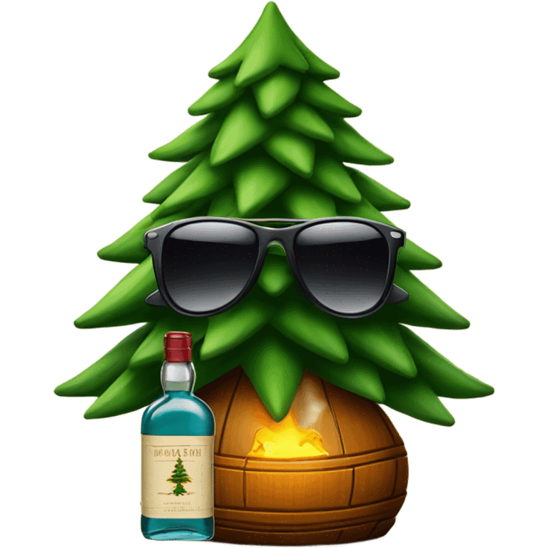 Christmas tree with sunglasses and a bottle of whisky emoji