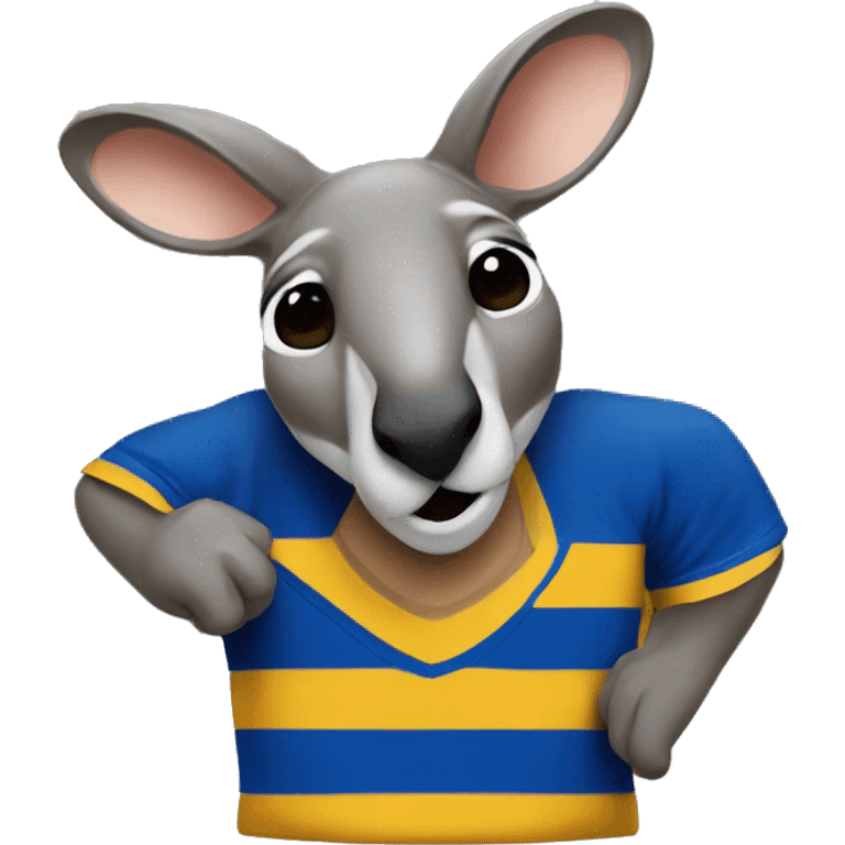 kangaroo-playing NRL - blue and gold shirt emoji