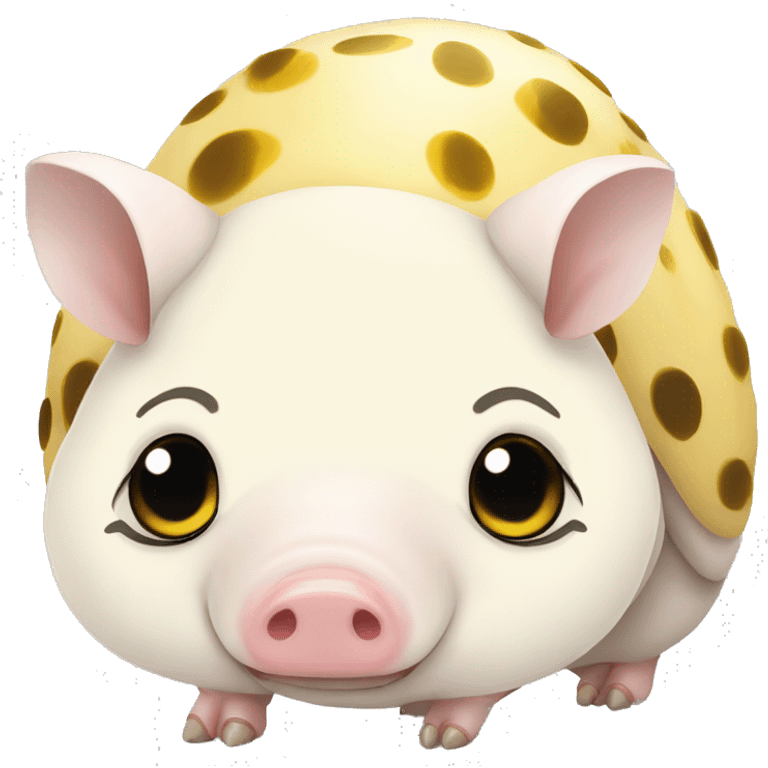 White chubby armadillo pig with yellow and black spots and cute flat face wide set tiny eyes emoji