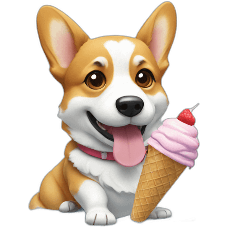 corgi dog eats ice cream and chills on the beach emoji