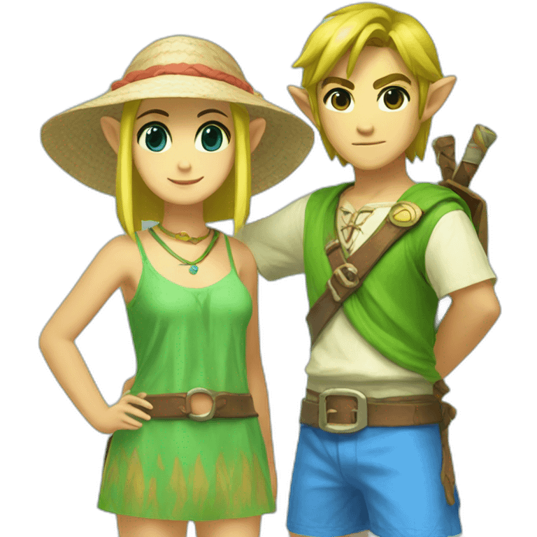 Zelda and link with beach clothes emoji