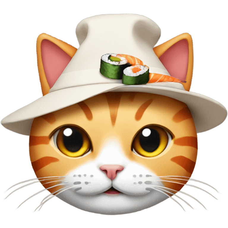 cat wearing a hat made out of sushi emoji