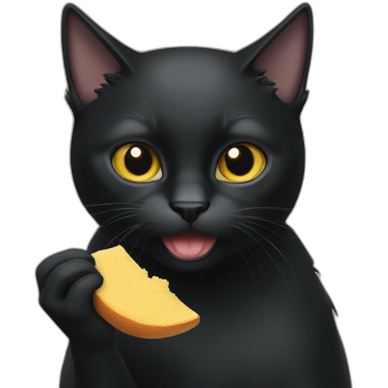 Black cat eating emoji