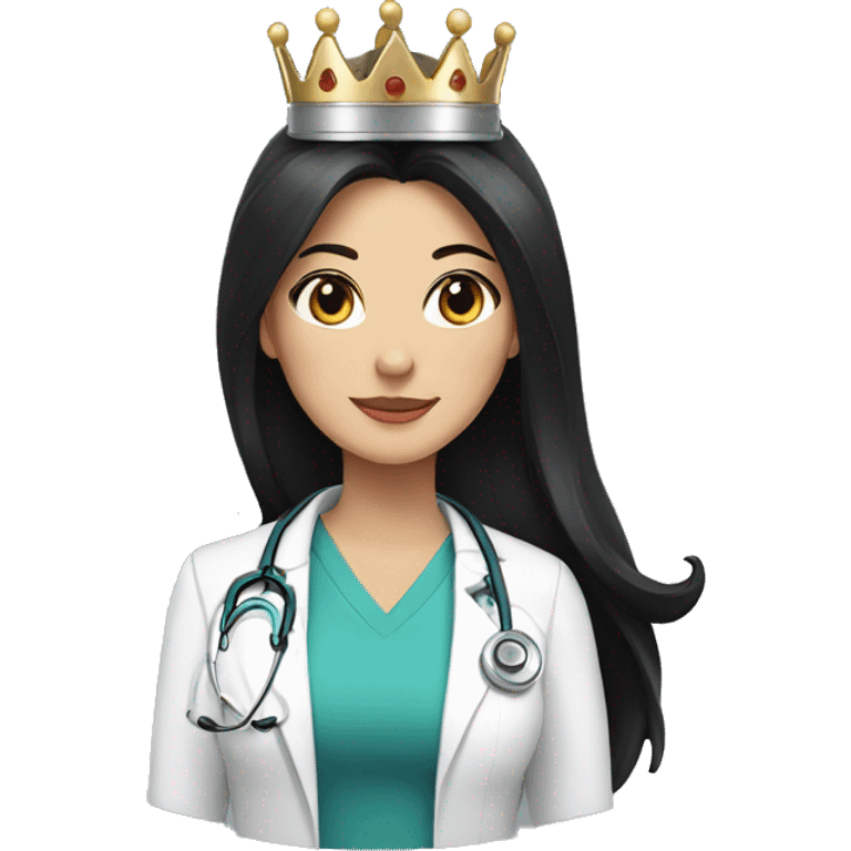 Female doctor with long black hair and a crown with cats emoji